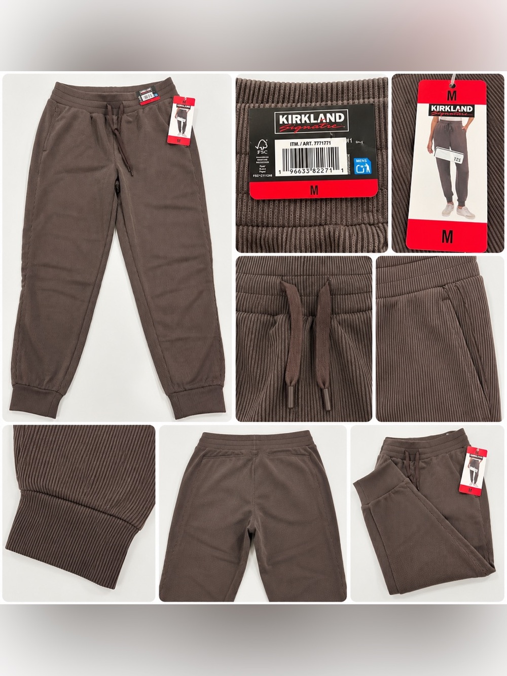 Kirkland Signature Women's Ribbed Jogger Pants in Brown